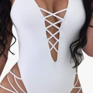 Lagshian White Strappy One-Piece Swimsuit